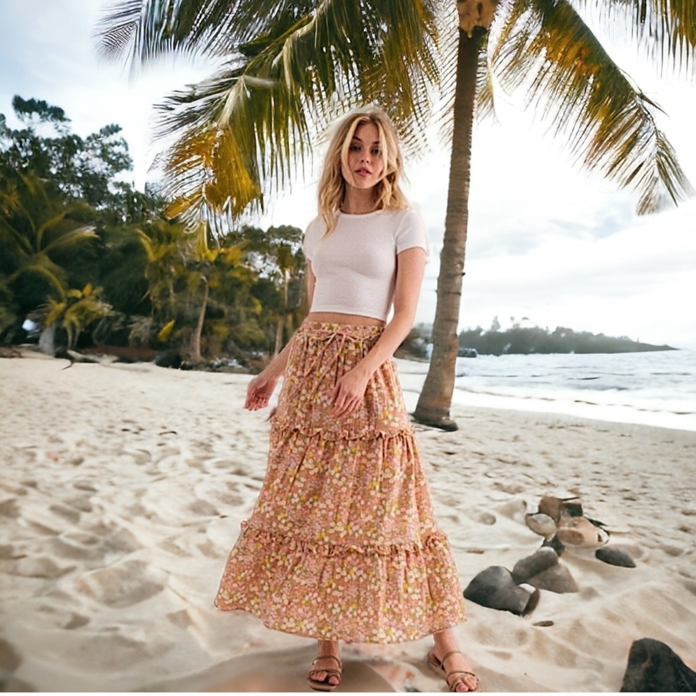 Boho Floral Tiered Maxi Skirt